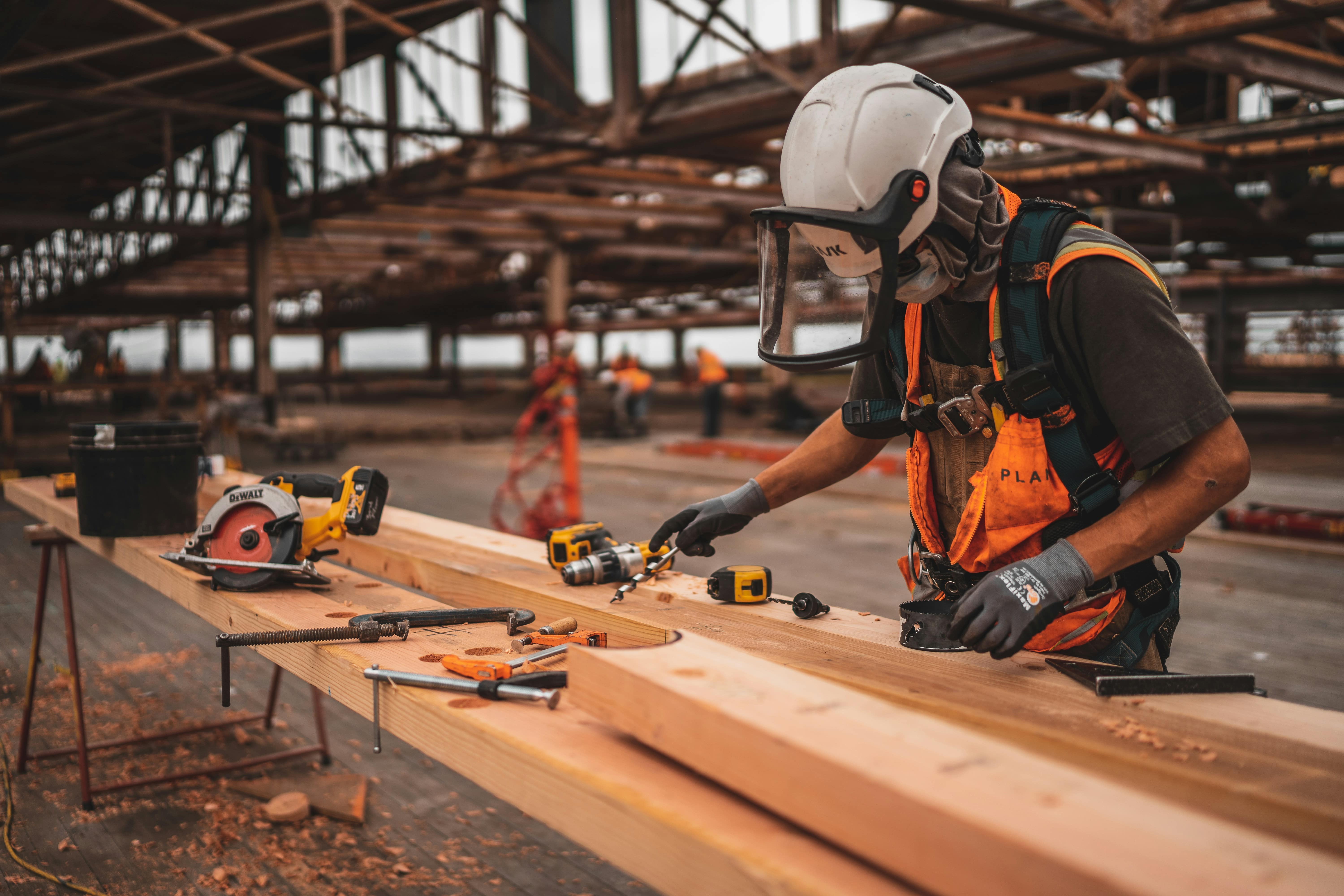 Construction worker using safety equipment